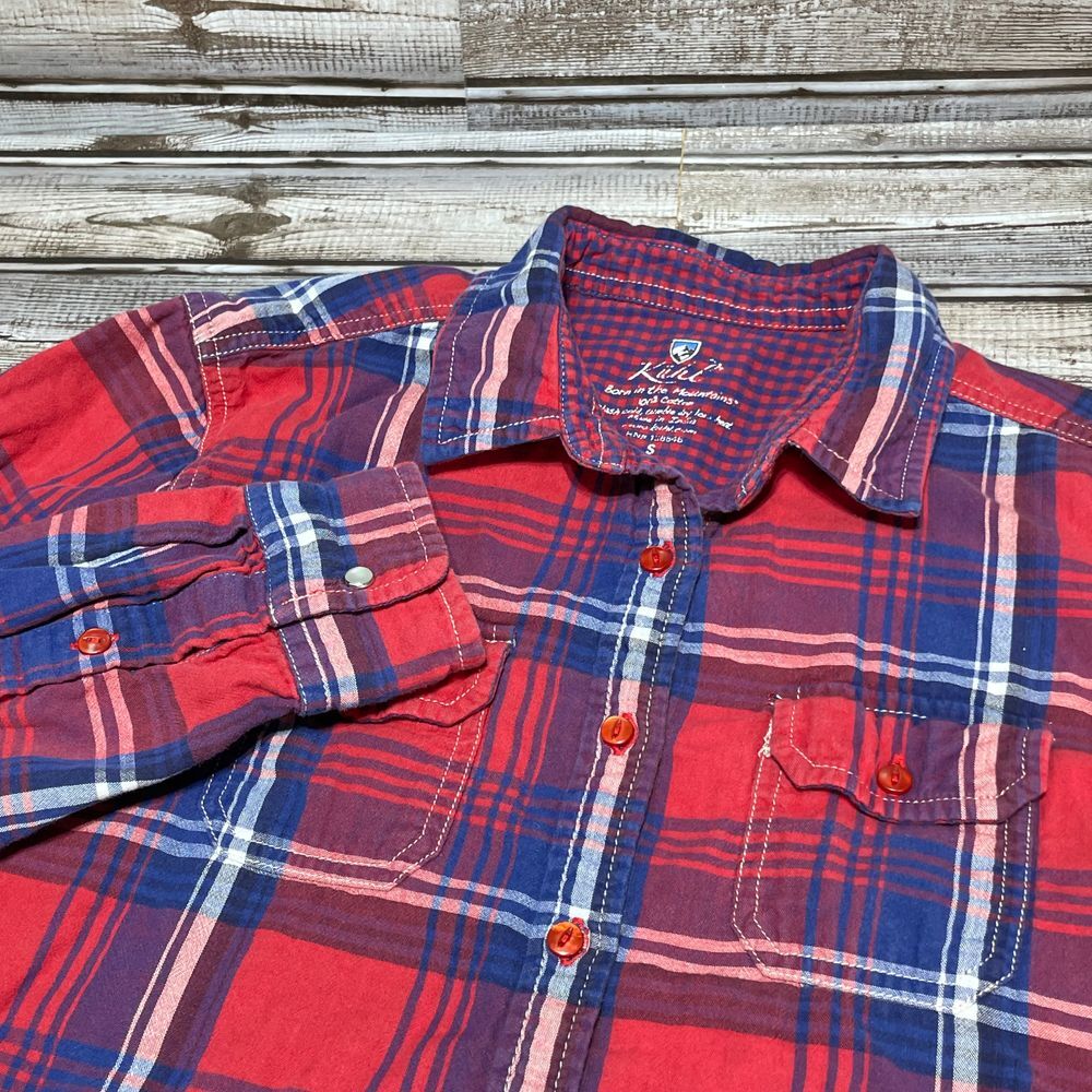 Kuhl Long Sleeve Button Down Shirt Red Blue Plaid Womens Size Small